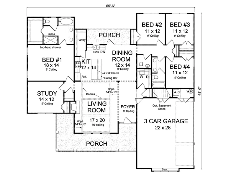 Ranch House Plan First Floor - Echo Point Country Home 130D-0333 - Search House Plans and More