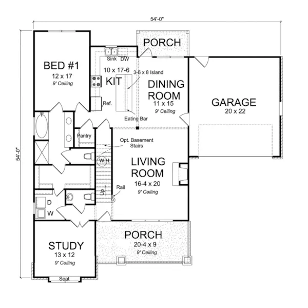 Traditional House Plan First Floor - Shady Brook Country Home 130D-0342 - Shop House Plans and More