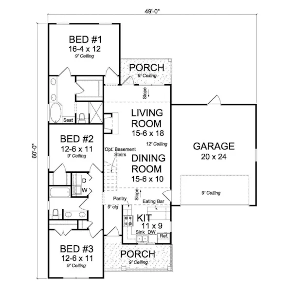 Ranch House Plan First Floor - Renessa Country Home 130D-0358 - Shop House Plans and More