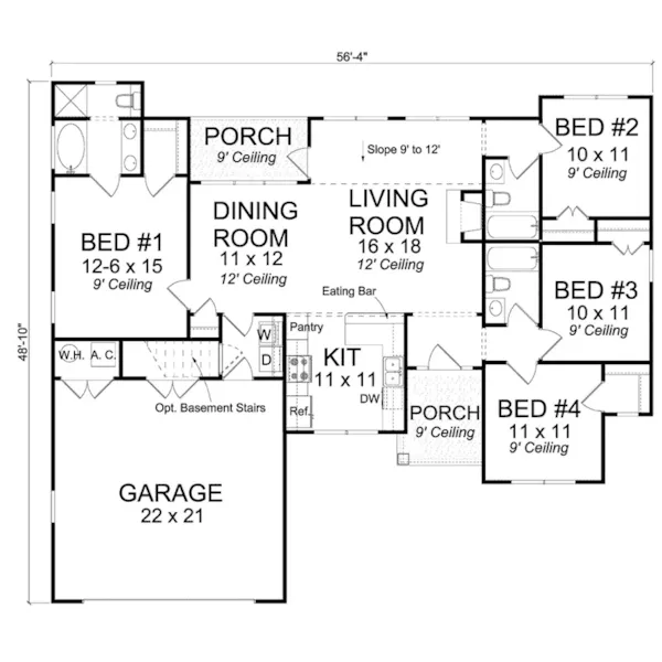 Ranch House Plan First Floor - Rory Heights Ranch Home 130D-0364 - Shop House Plans and More