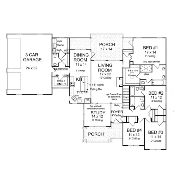 Craftsman House Plan First Floor - Bradley Downs Ranch Home 130D-0375 - Shop House Plans and More