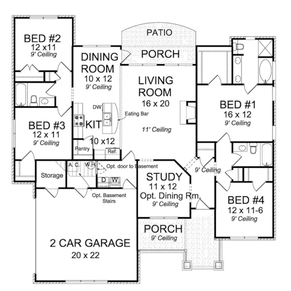 Ranch House Plan First Floor - Haldeman Ranch Home 130D-0393 - Shop House Plans and More