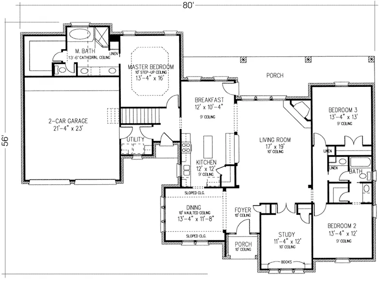 Ranch House Plan First Floor - Oxford Mill Ranch Home 137D-0002 - Shop House Plans and More