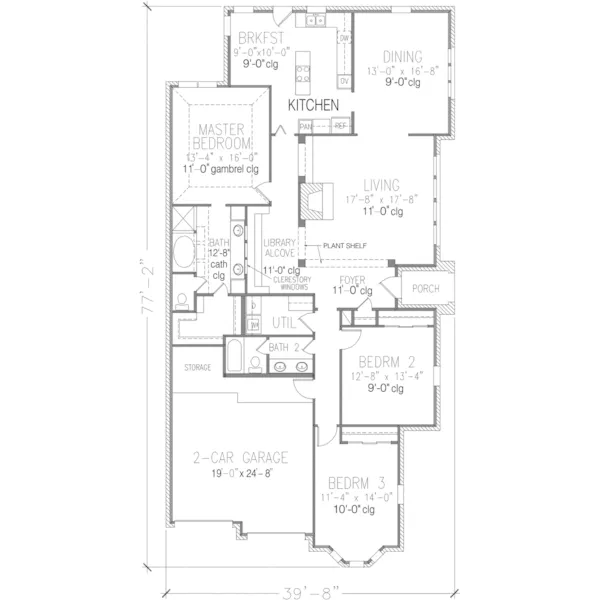 Ranch House Plan First Floor - Kodner Hill Ranch Home 137D-0035 - Search House Plans and More