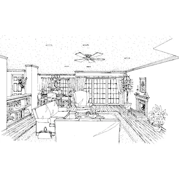 Country House Plan Living Room Photo 01 - Dexton Shingle Country Home 137D-0186 - Search House Plans and More