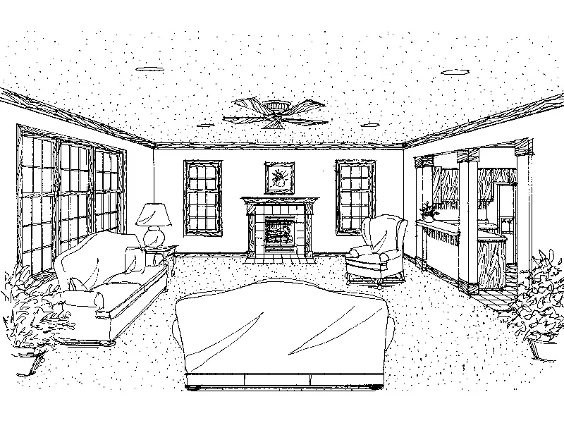 Greek Revival House Plan Living Room Photo 01 - Loreen Ranch Home 137D-0196 - Shop House Plans and More