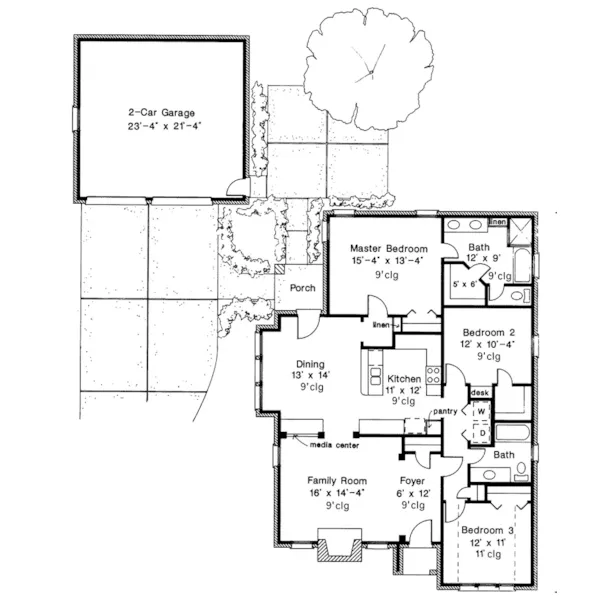 Craftsman House Plan First Floor - Abbeygrove Ranch Home 137D-0199 - Search House Plans and More