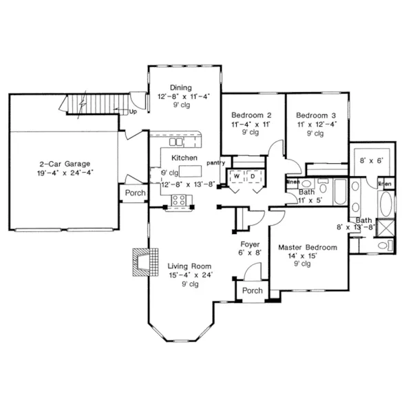 Shingle House Plan First Floor - Carlan Traditional Ranch Home 137D-0201 - Search House Plans and More