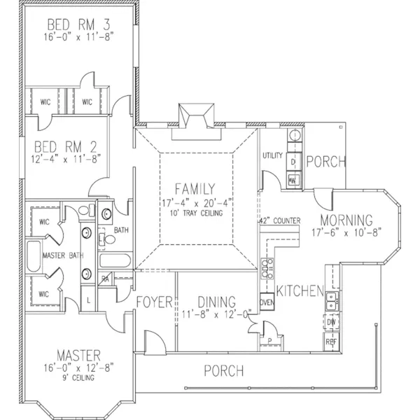 Southern House Plan First Floor - Rolla Country Ranch Home 137D-0214 - Shop House Plans and More