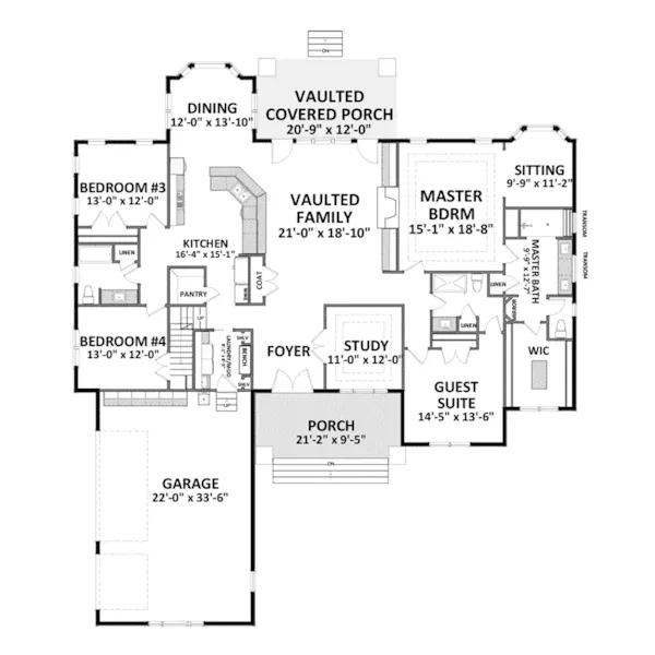 Ranch House Plan First Floor - Oakhollow Craftsman Home 139D-0009 - Shop House Plans and More