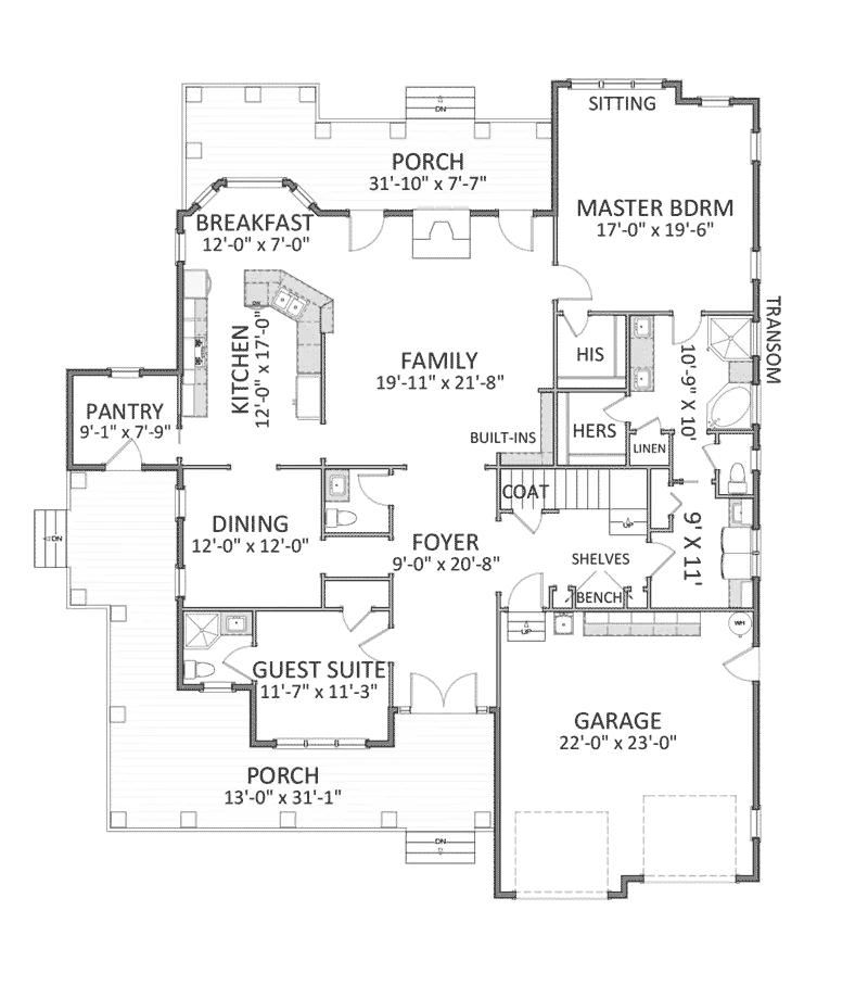 Rustic House Plan First Floor - Mendenhall Falls Craftsman Home 139D-0023 - Shop House Plans and More