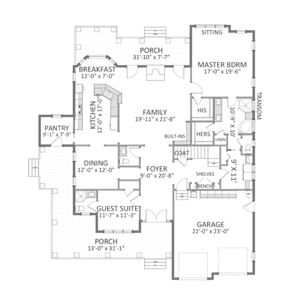 Traditional House Plan First Floor - Mendenhall Falls Craftsman Home 139D-0023 - Shop House Plans and More