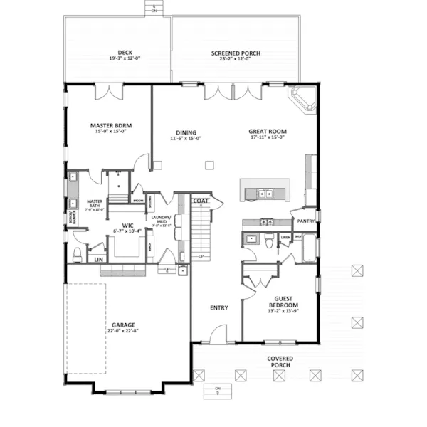 Arts & Crafts House Plan First Floor - Camden Cove Craftsman Home 139D-0048 - Search House Plans and More