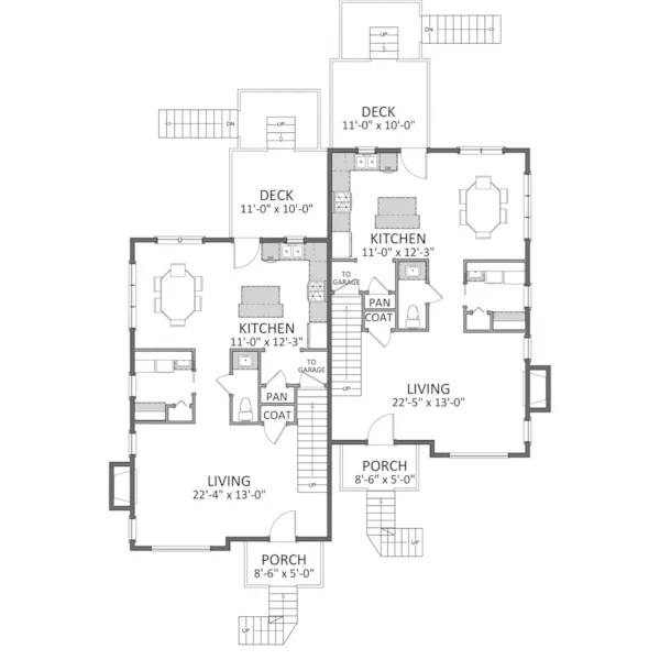 Waterfront House Plan First Floor - Briarcliffe Two-Story Duplex 139D-0058 - Search House Plans and More