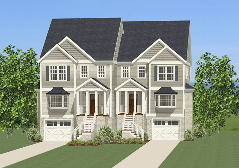 Vacation House Plan Front of Home - Briarcliffe Two-Story Duplex 139D-0058 - Search House Plans and More
