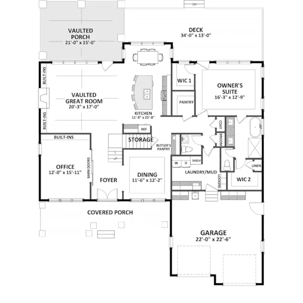 Prairie House Plan First Floor - Sylvan Lane Modern Farmhouse 139D-0097 - Shop House Plans and More