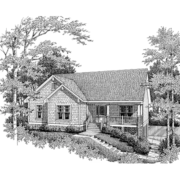 Shingle House Plan Front of Home - Gellert Country Ranch Home 140D-0004 - Search House Plans and More