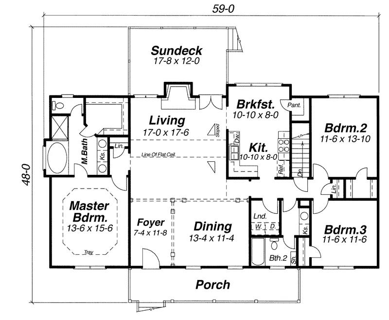 Ranch House Plan First Floor - Mary Country Ranch Home 140D-0007 - Shop House Plans and More