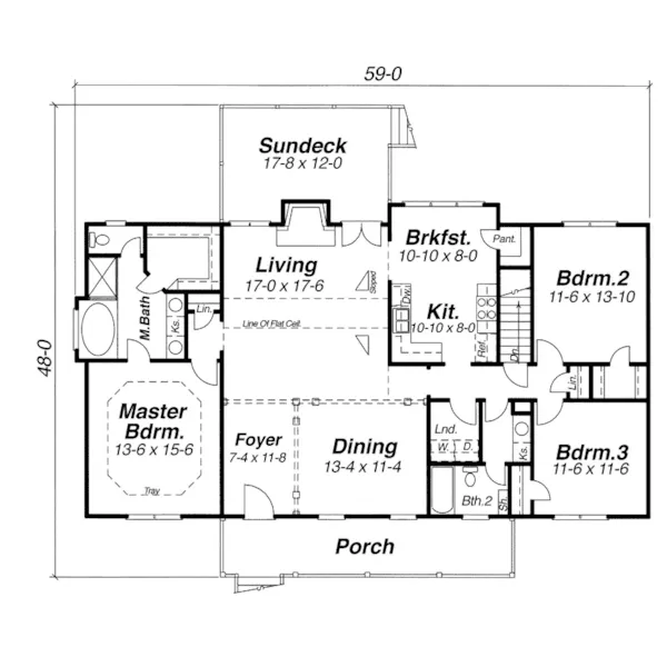 Ranch House Plan First Floor - Mary Country Ranch Home 140D-0007 - Shop House Plans and More