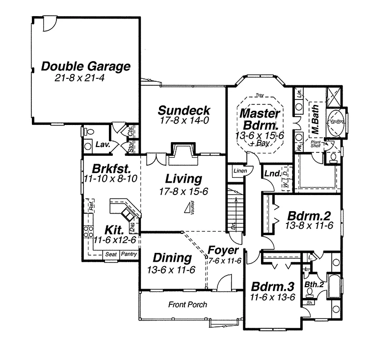 Ranch House Plan First Floor - Sunnyhill Country Home 140D-0011 - Shop House Plans and More