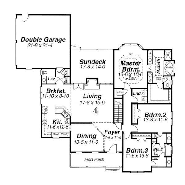 Ranch House Plan First Floor - Sunnyhill Country Home 140D-0011 - Shop House Plans and More