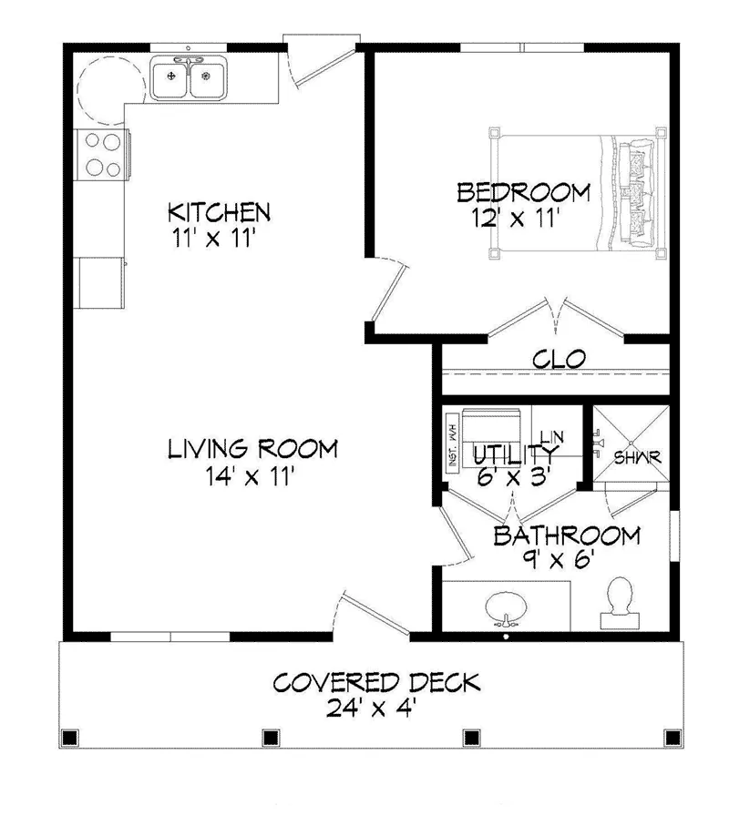 Cabin & Cottage House Plan First Floor - Hill Hollow Country Cabin 141D-0001 - Search House Plans and More