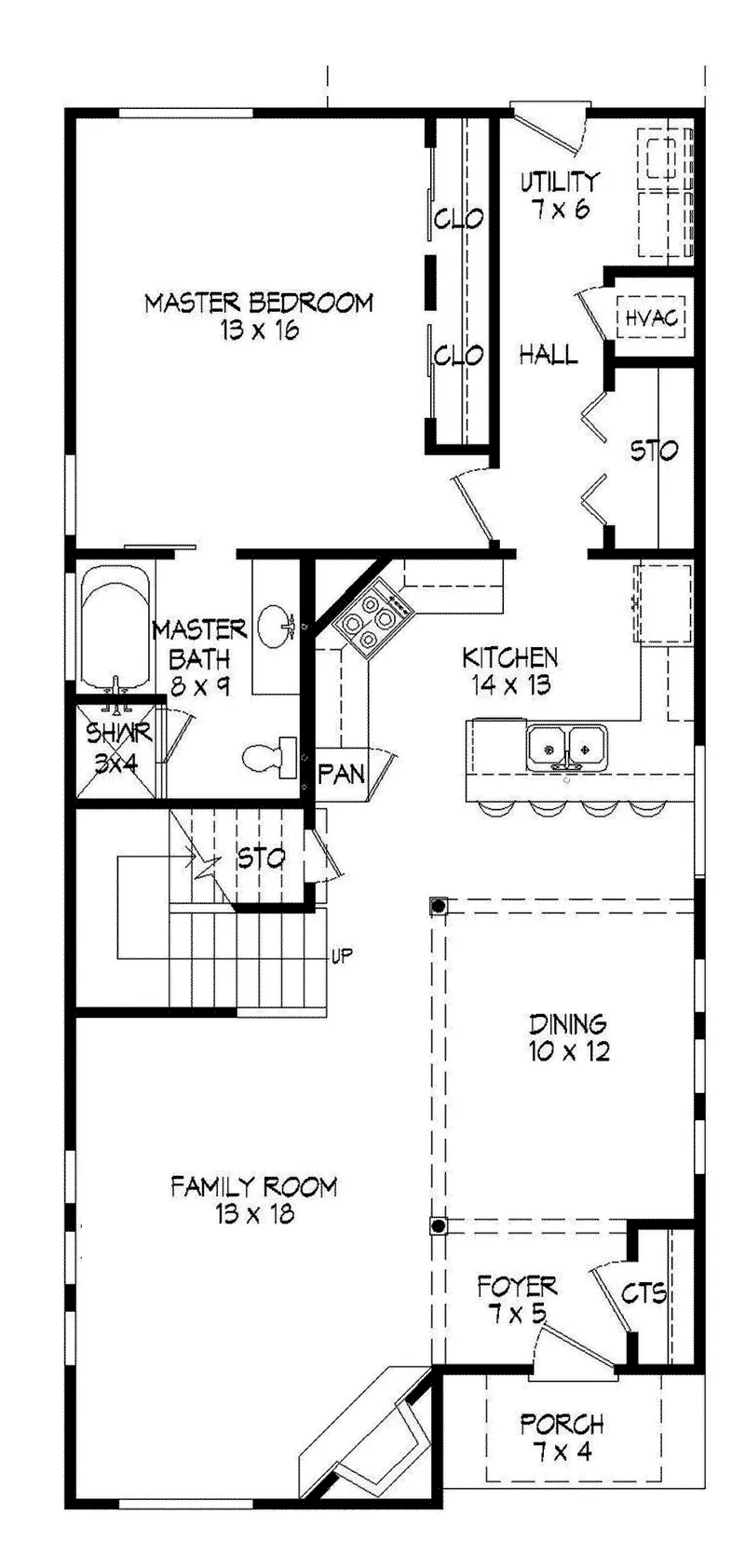 Modern House Plan First Floor - Kemp Modern Narrow Lot Home 141D-0011 - Search House Plans and More