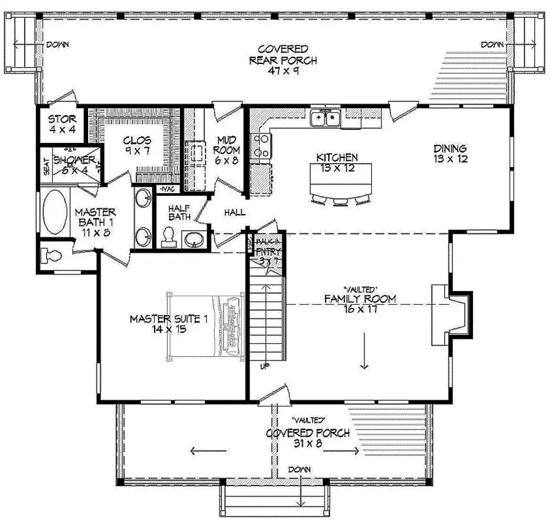 Waterfront House Plan First Floor - Montague Bay Craftsman Home 141D-0012 - Shop House Plans and More