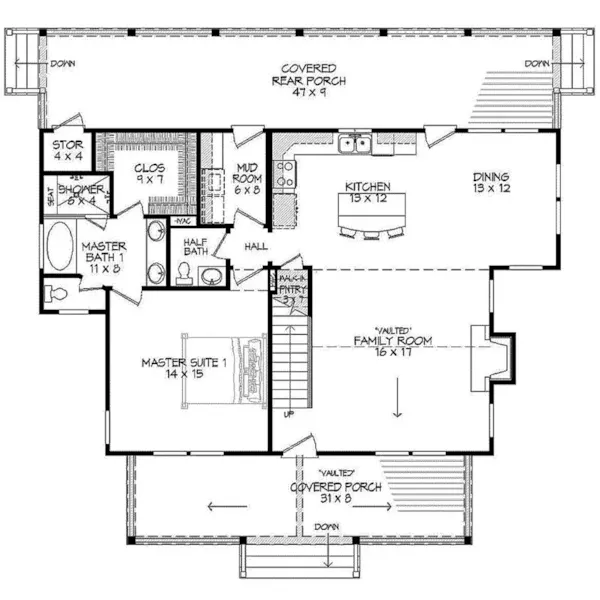 Cabin & Cottage House Plan First Floor - Montague Bay Craftsman Home 141D-0012 - Shop House Plans and More