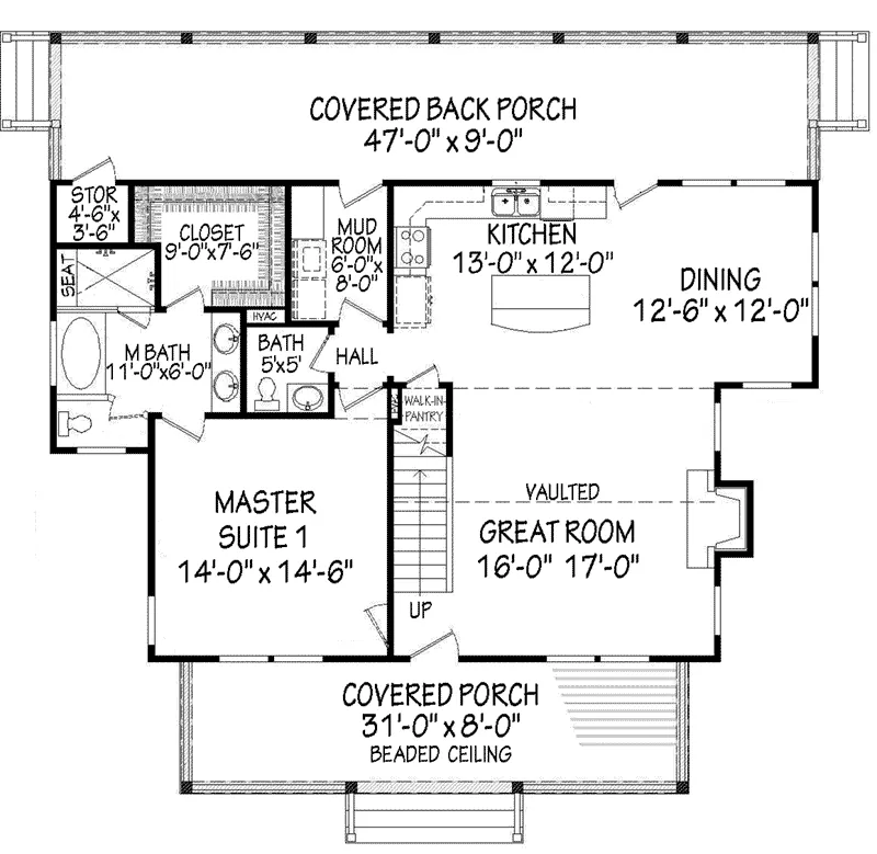 Rustic House Plan First Floor - Sun Meadow Craftsman Home 141D-0014 - Shop House Plans and More