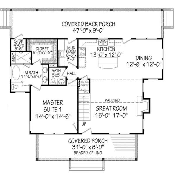 Craftsman House Plan First Floor - Sun Meadow Craftsman Home 141D-0014 - Shop House Plans and More