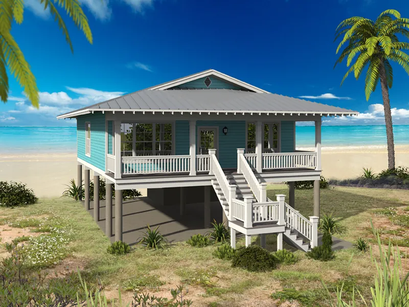 Vacation House Plan Front of Home - Ava Palm Beach Bungalow Home 141D-0021 - Search House Plans and More