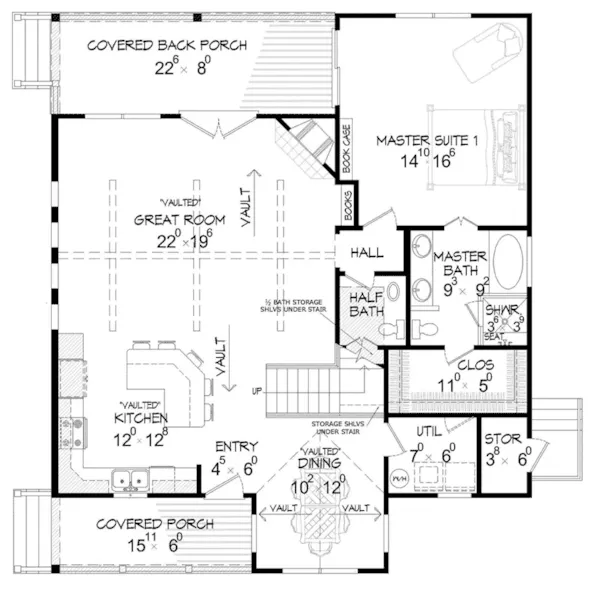 Arts & Crafts House Plan First Floor - Aurora Springs Craftsman Home 141D-0022 - Search House Plans and More