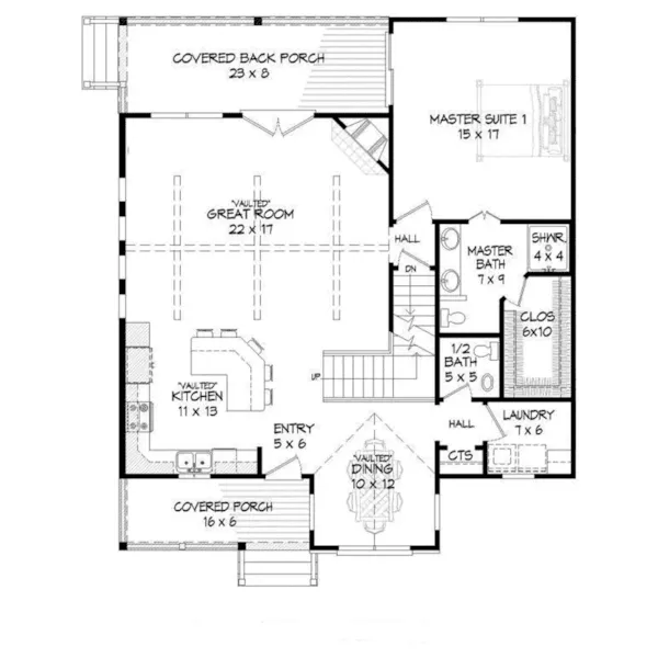 Craftsman House Plan First Floor - Bassett Creek Country Home 141D-0023 - Search House Plans and More