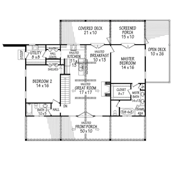 Ranch House Plan First Floor - Cori Creek Craftsman Home 141D-0026 - Search House Plans and More