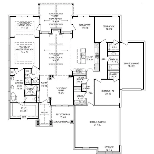 Arts & Crafts House Plan First Floor - Kiefer Pass Craftsman Home 141D-0032 - Search House Plans and More