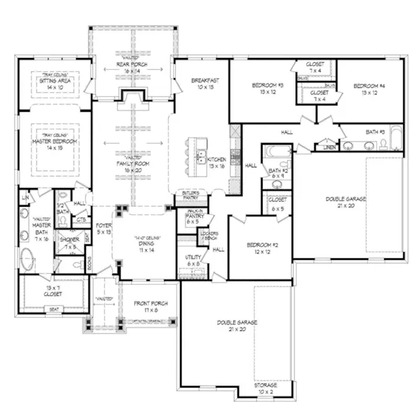 Country House Plan First Floor - Pickney Bend Craftsman Home 141D-0037 - Shop House Plans and More