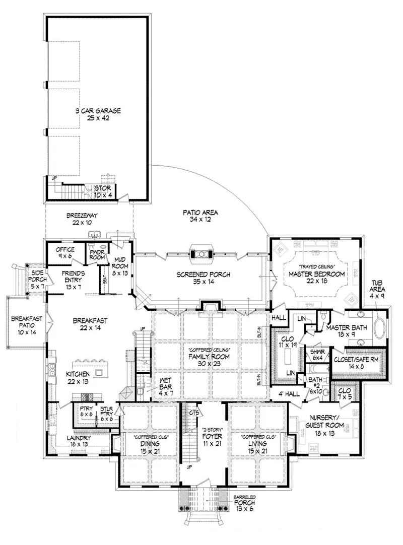 Colonial House Plan First Floor - Ellen Woods Georgian Home 141D-0041 - Search House Plans and More
