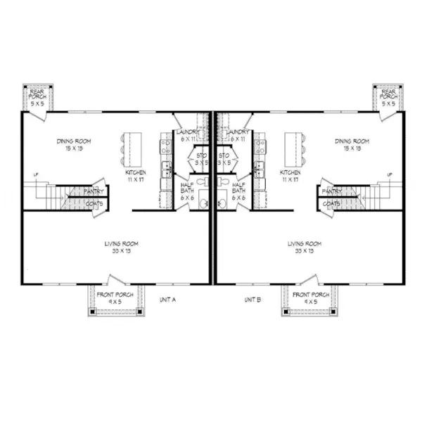 Ranch House Plan First Floor - Crosslands Multi-Family Home 141D-0042 - Shop House Plans and More