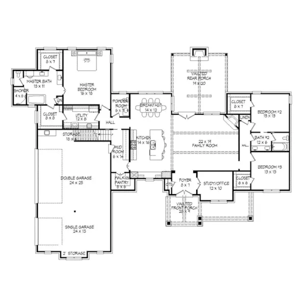 Luxury House Plan First Floor - Elk Pass Rustic Ranch Home 141D-0044 - Shop House Plans and More