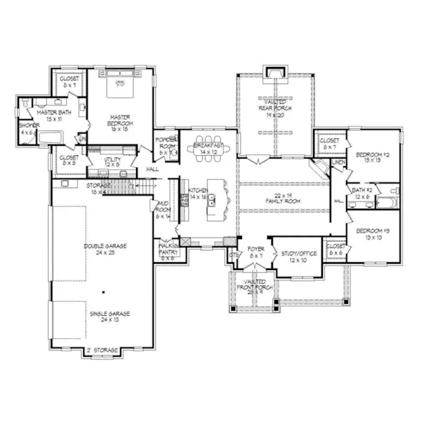 Arts & Crafts House Plan First Floor - Mavis Mill Rustic Ranch Home 141D-0045 - Shop House Plans and More