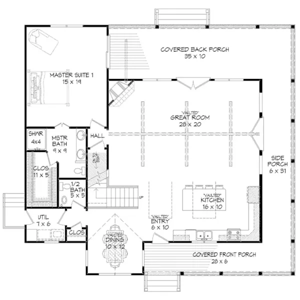 Farmhouse Plan First Floor - Bradlee Lake Craftsman Home 141D-0054 - Shop House Plans and More