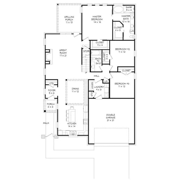 Craftsman House Plan First Floor - Bradfield Ranch Home 141D-0055 - Shop House Plans and More