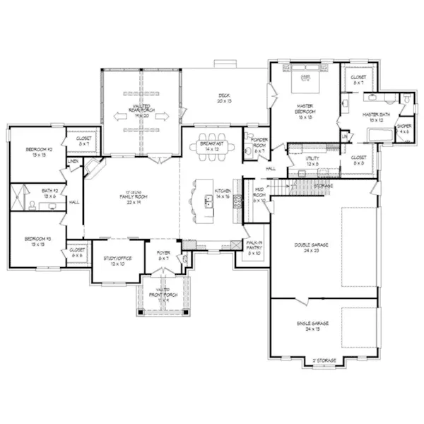 Rustic House Plan First Floor - Deerland Craftsman Home 141D-0058 - Shop House Plans and More