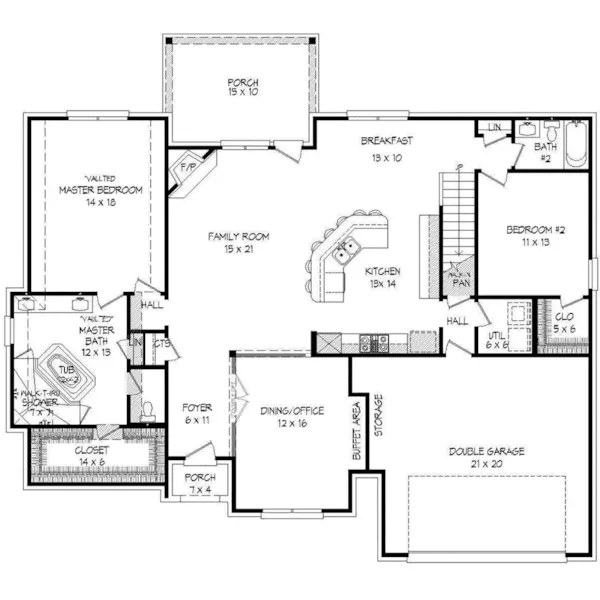 Country French House Plan First Floor - Hartney Traditional Home 141D-0060 - Shop House Plans and More