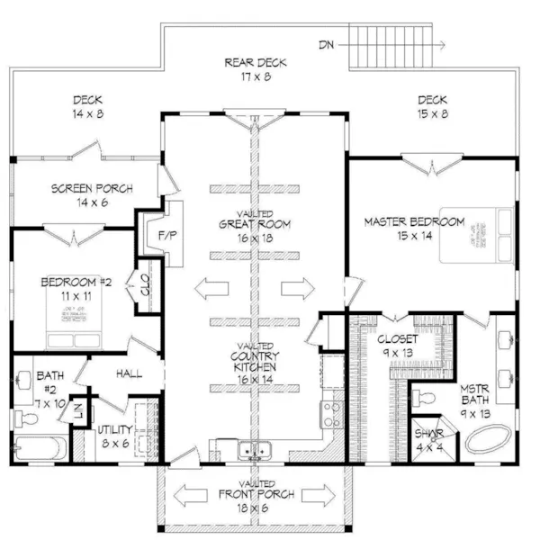 Arts & Crafts House Plan First Floor - Wylie Creek Vacation Home 141D-0061 - Shop House Plans and More