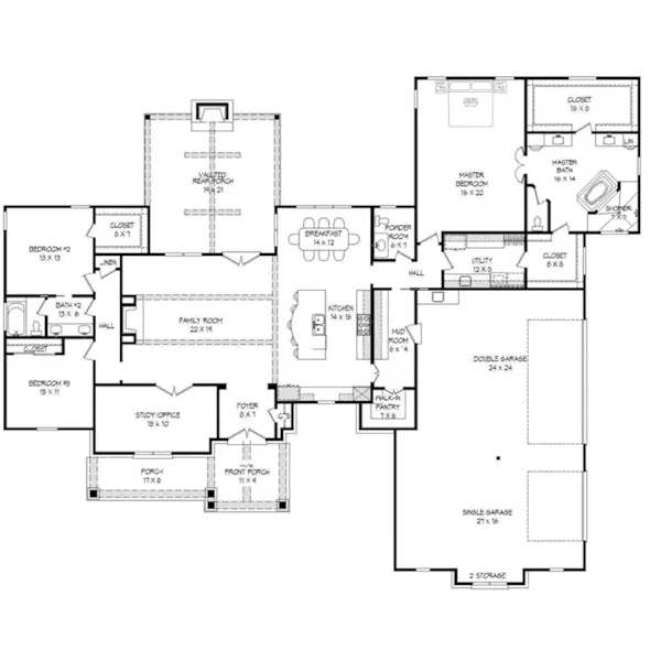 Craftsman House Plan First Floor - Sutton Hill Rustic Ranch Home 141D-0065 - Shop House Plans and More