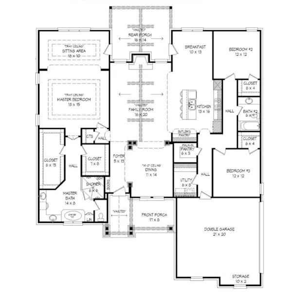 Country House Plan First Floor - Caldwell Ridge Rustic Home 141D-0069 - Shop House Plans and More