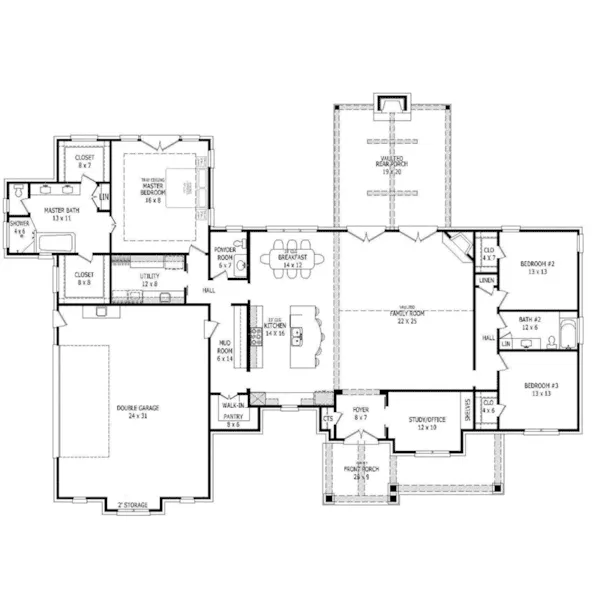 Rustic House Plan First Floor - Fox Hill Point Craftsman Home 141D-0071 - Shop House Plans and More