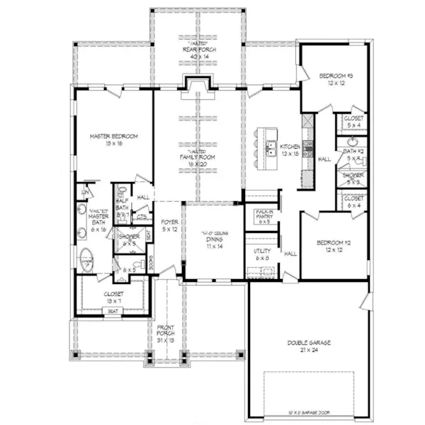 Ranch House Plan First Floor - Oak Grove Ridge Craftsman Home 141D-0073 - Shop House Plans and More